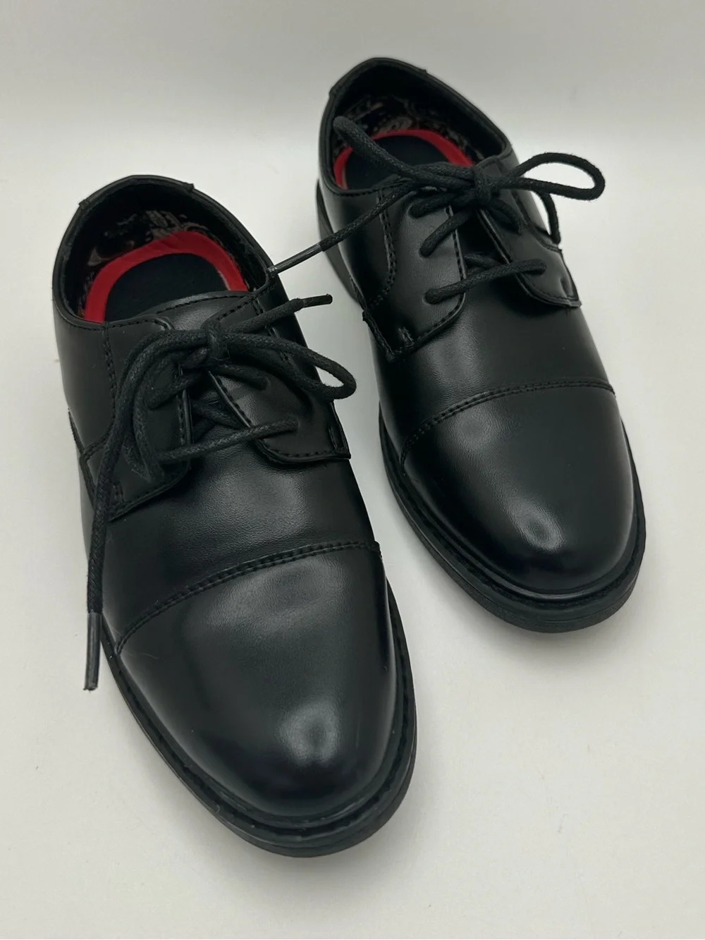 Bruno Marc Boys Sz 12 Black Leather Cap Toe Lace-Up Oxford Dress Shoes NWOT